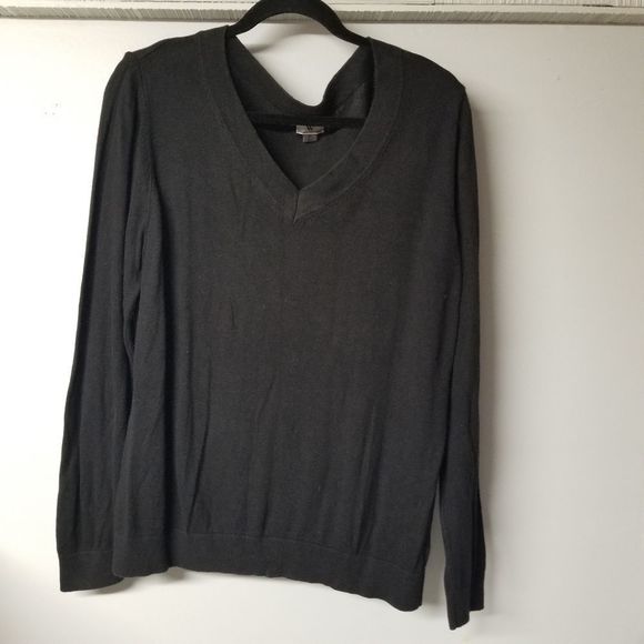 BLACK knit worthington womens v-neck pullover knit sweater XL long sleeve - Picture 1 of 6